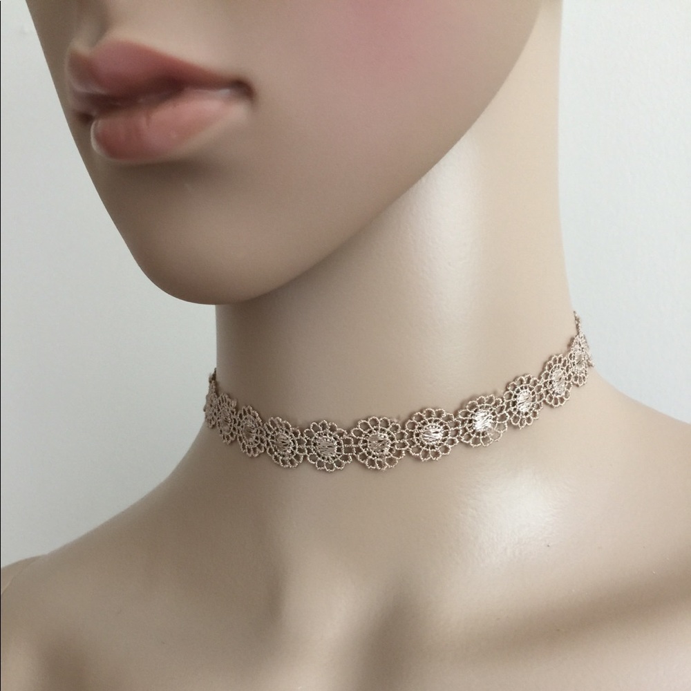 Tan Color floral crochet choker